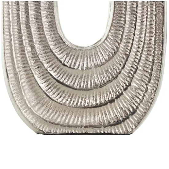 16" Silver Linear Etched Aluminum Circular Vase {5}