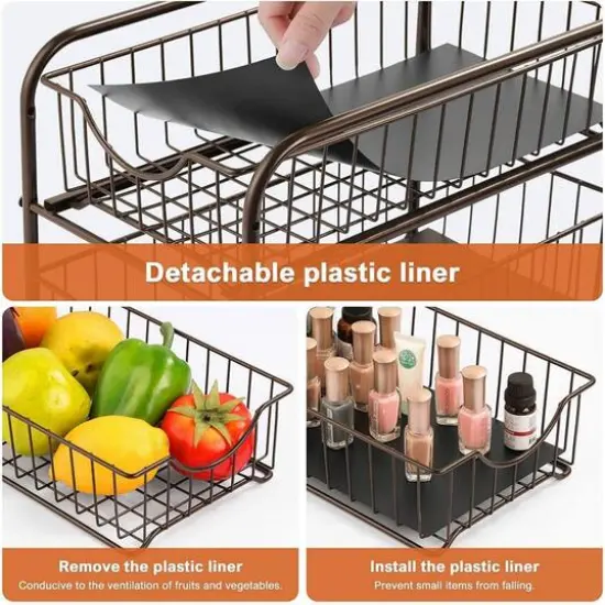 2-Tier Stackable Sliding Basket Cabinet Organizers, 2ct. Brown {5}