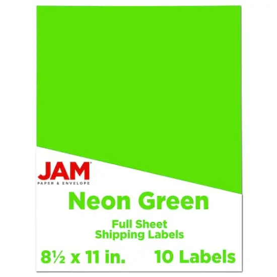 JAM Paper Shipping Labels, 8.5" x 11" Neon Green {1}