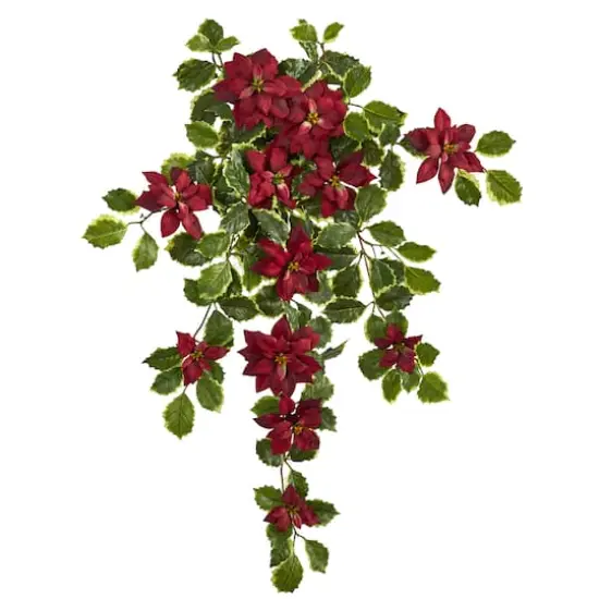 30&rdquo; Real Touch Poinsettia and Variegated Holly Artificial Plant Set {1}
