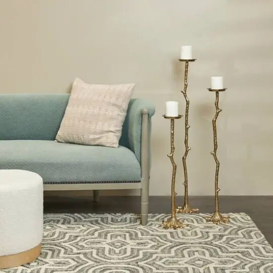 Gold Aluminum Stick Inspired Floor Candle Holder Set {3}