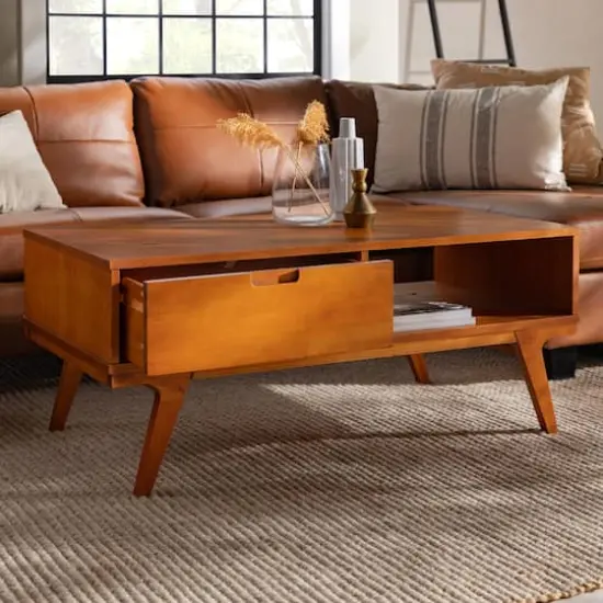 Caramel 1-Drawer Bridge Leg Solid Wood Coffee Table {6}