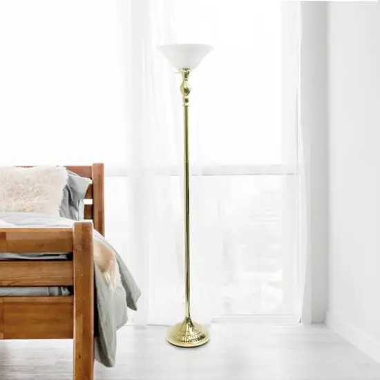 Lalia Home 6ft. Torchiere Floor Lamp with Marbleized Shade Gold with White Shade {5}