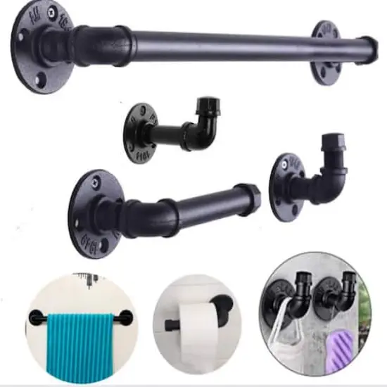 Black 4-Piece Wall Mounted Industrial Pipe Bathroom Hardware Set {5}