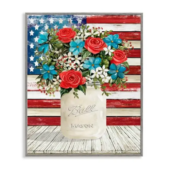 Stupell Industries Americana Flag Festive Bouquet Framed Giclee Art Gray {1}