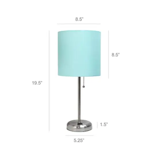 LimeLights 19.5" Stick Lamp with Charging Outlet and Fabric Shade Brushed Steel and Aqua {4}