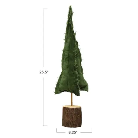Hello Honey&reg; Green Raw-Edged Corduroy Tree with Wood Slice Base {5}