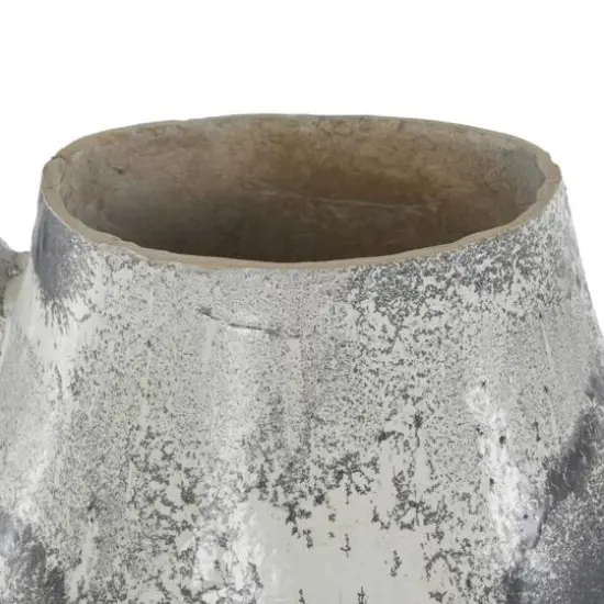 15" Light Gray Textured Paper Mache Fluted Vase with Ring Handle {8}