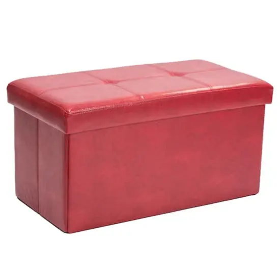 Simplify Faux Leather Double Folding Storage Ottoman Red {1}