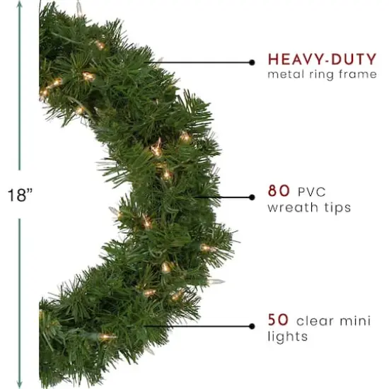 18" Pre-Lit Deluxe Windsor Pine Christmas Wreath, Clear Lights {5}