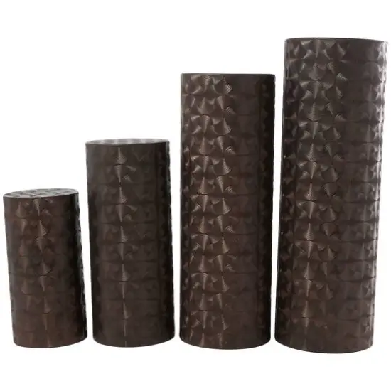 Brown Metal Tall Slim Abstract Pedestal Table with Grooved Shell Design Set {5}