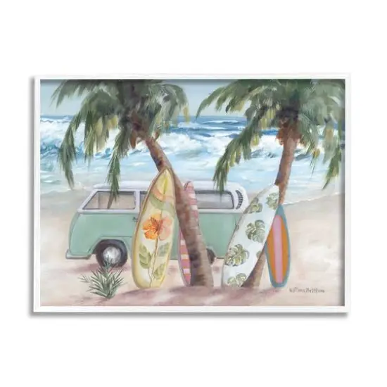 Stupell Industries Summer Waves Tropical Van Surfboards Framed Giclee Art White {1}