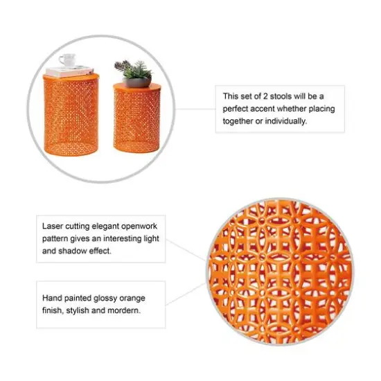Glitzhome&reg; Multi-Functional Metal Accent Table Set Orange {6}