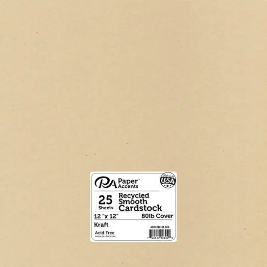 PA Paper™ Accents 12" x 12" 80lb. Recycled Cardstock, 25 Sheets Kraft {2}