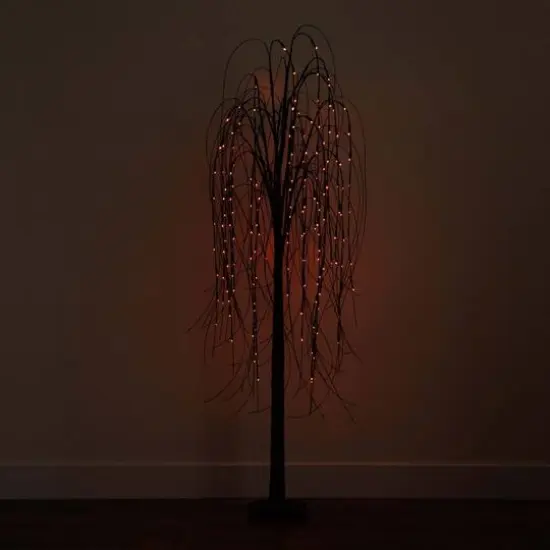 6ft. Orange & Purple LED Pre-Lit Halloween Black Willow Artificial Fall Tree {12}