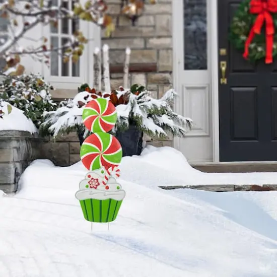 Glitzhome&reg; 3ft. Metal Peppermint & Cupcake Yard Stake {3}