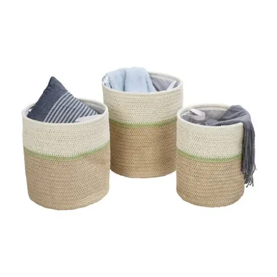 Honey Can Do Green & Beige Small Nesting Paper Straw Baskets with Handles Set {4}