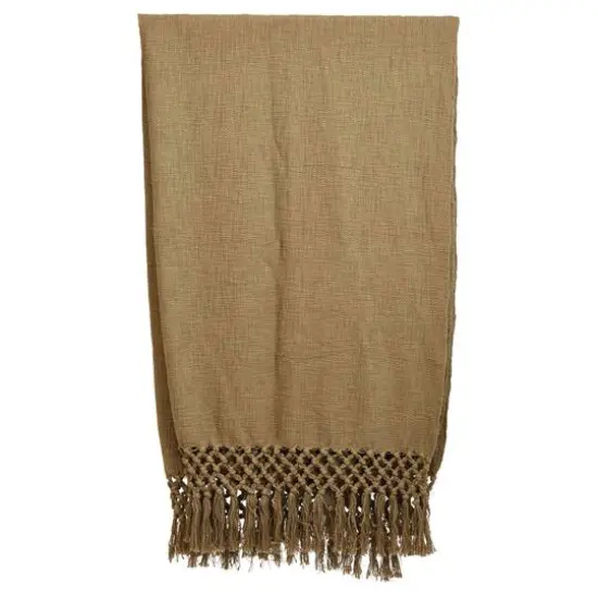 Hello Honey® Olive Woven Cotton Throw Blanket with Crochet & Fringe {1}
