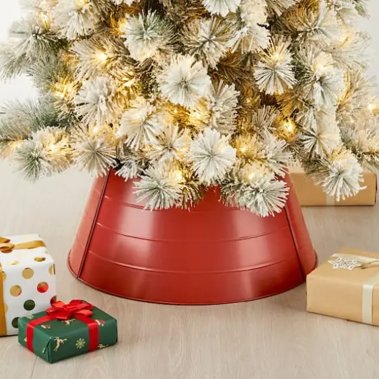 Glitzhome&reg; 22" Christmas Painted Red Metal Tree Collar {3}