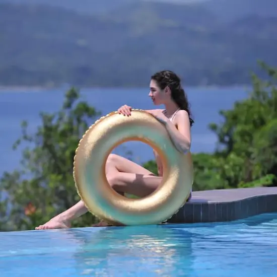 35" Golden Inflatable Pool Ring Float {3}