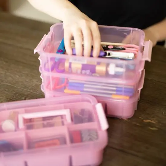 Everything Mary Four Tray Plastic Storage Organizer Pink {9}