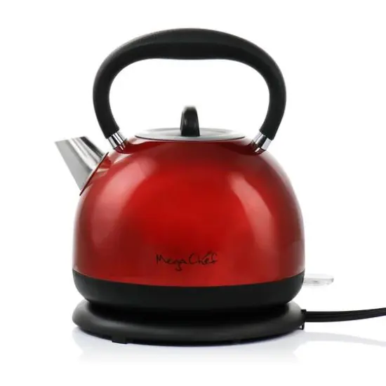 MegaChef 1.7L Red Cordless Half Round Electric Stainless Steel Tea Kettle {5}