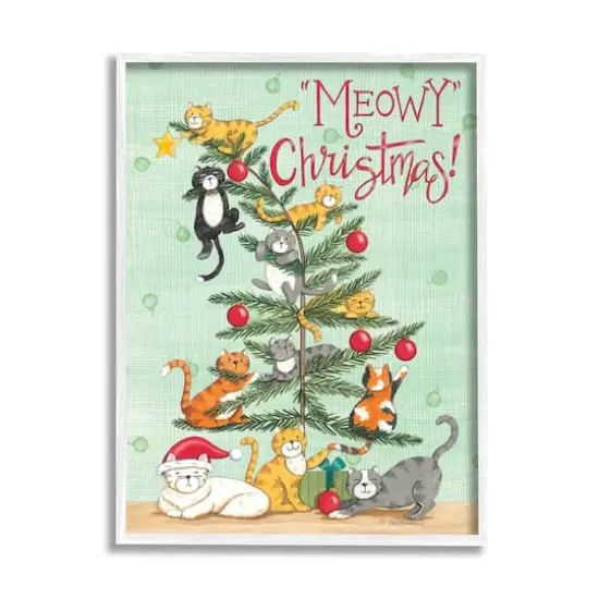 Stupell Industries Meowy Christmas Cats Framed Gicl&eacute;e Art Green with White Frame {1}