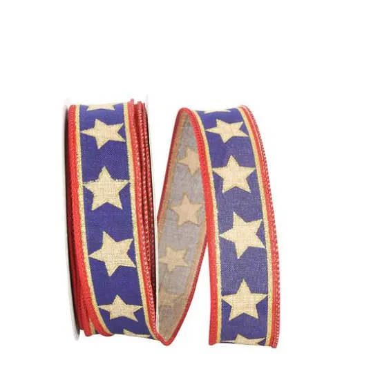JAM Paper 1.5" x 20yd. Red, Blue & Gold Stars & Stripes Wired Ribbon {1}