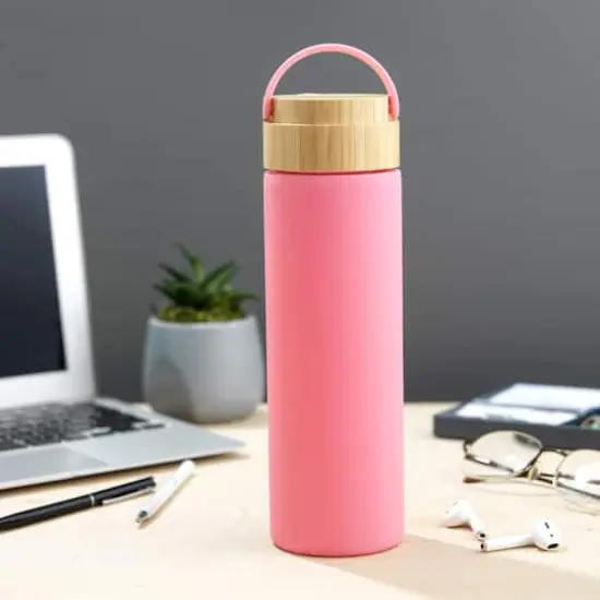 JoyJolt&reg; 20oz. Glass Water Bottle with Carry Strap & Non Slip Silicone Sleeve Pink {4}