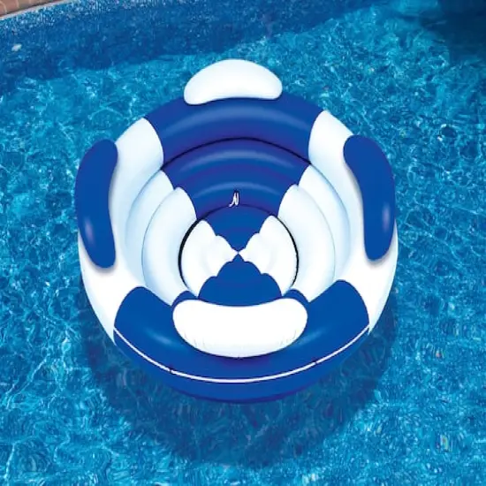 7ft. Inflatable Blue & White Swimming Pool Lounger {4}