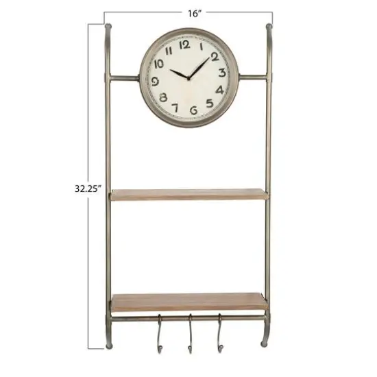 Hello Honey&reg; Gold Wall Clock with 2 Shelves & 3 Hooks {7}
