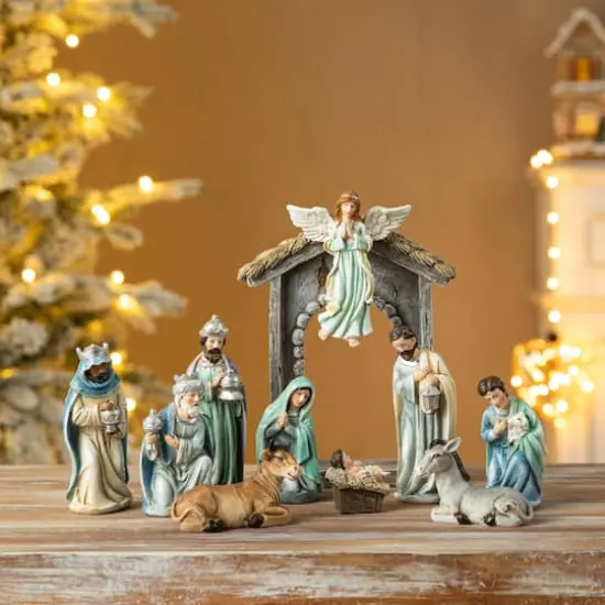 Glitzhome&reg; Deluxe Blue Nativity Figurine Set {3}
