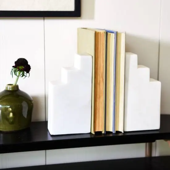 Hello Honey&reg; 6.5" Geometric Marble Bookend Set White {8}