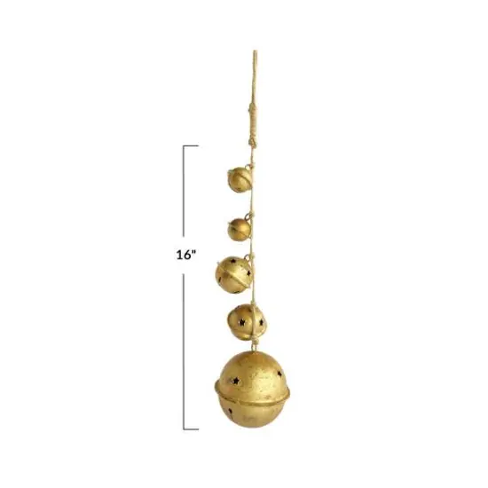 Hello Honey&reg; 16" Antique Gold Hanging Metal Bells with Star Cutouts {4}