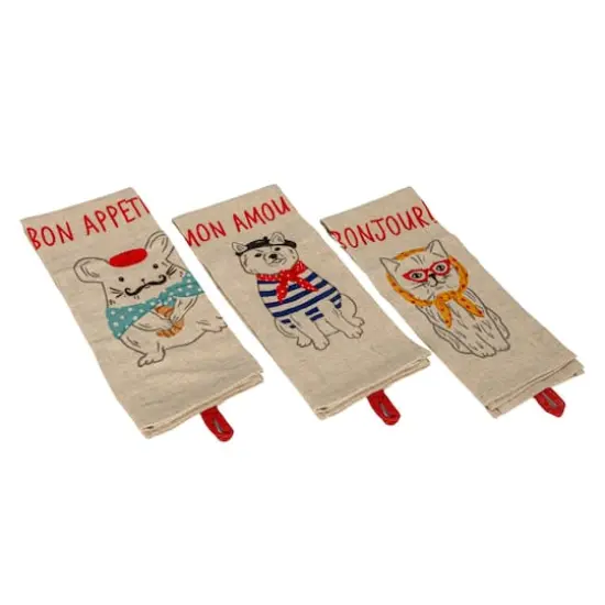 Hello Honey&reg; French Animal Linen Blend Tea Towels, 3ct. {1}