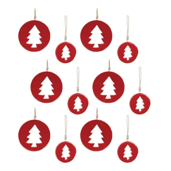 Red Wood Pine Tree Cut-Out Ornaments Set {1}