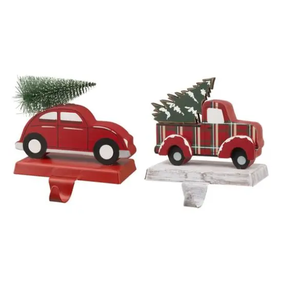 Glitzhome&reg; 6" Red Car & Truck Stocking Holder Set {1}