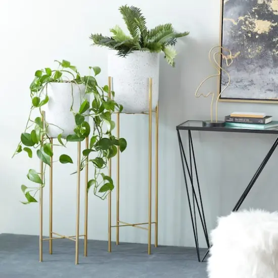 Set of 2 Gold Metal Contemporary Planter, 39", 46" {9}