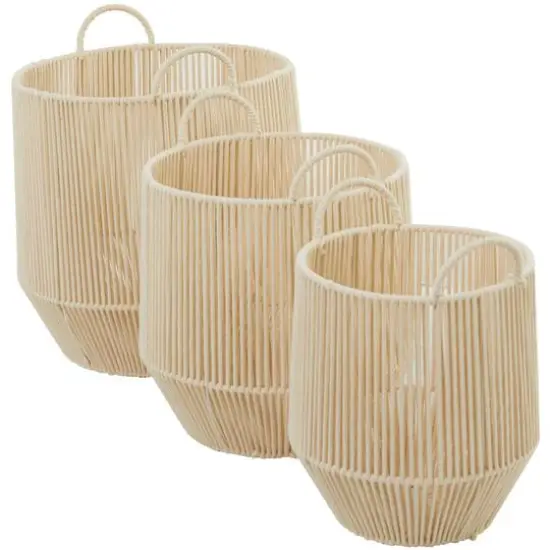 Cream Cotton Handmade Storage Basket with Handles Set of 3 18", 16", 15" {3}