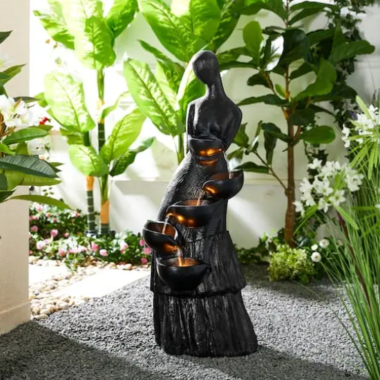 Glitzhome&reg; 39.75" Modern LED 5-Tier Abstract Women Sculpture Outdoor Fountain {3}