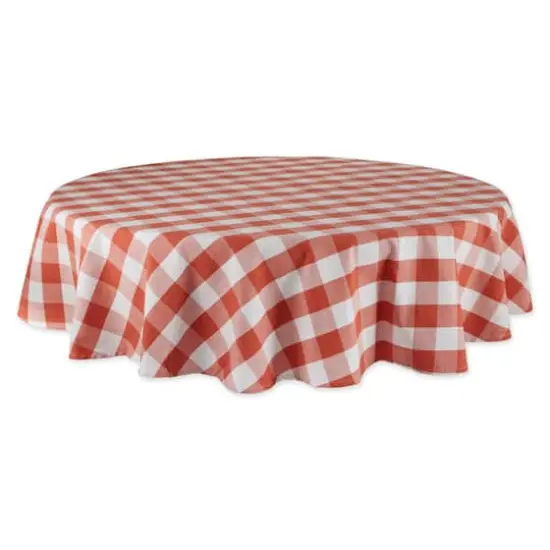 DII® 70" Buffalo Check Round Tablecloth Vintage Red and White {1}