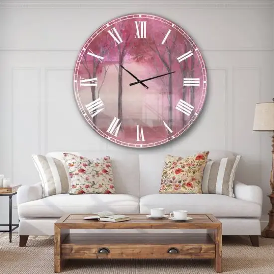 Designart 'Pink Forest Farmhouse Wall Clock {4}