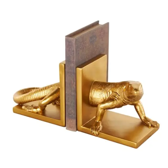 6" Gold Lizard Crawling Decorative Bookend Set {1}
