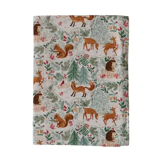 Hello Honey&reg; 84" Multicolor Cotton Printed Tablecloth with Woodland Flora & Fauna Pattern {1}