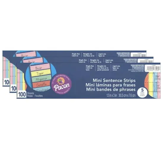 Pacon&reg; Assorted Colors Mini Sentence Ruled Strips, 3 Packs of 100 {1}