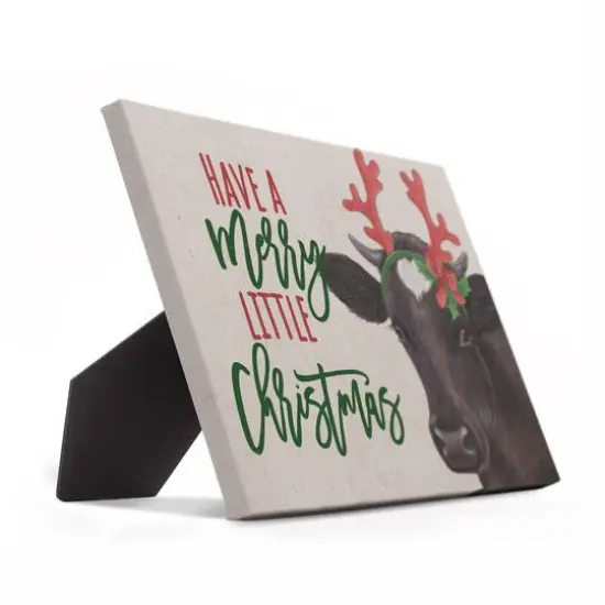 10" Reindeer Cow Tabletop Canvas Art {3}