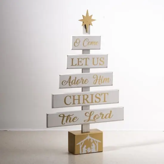 Glitzhome&reg; 18" Wooden Nativity Tree Tabletop D&eacute;cor {4}