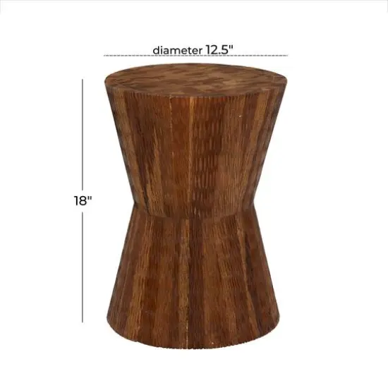 18" Brown Teak Wood Contemporary Stool {7}