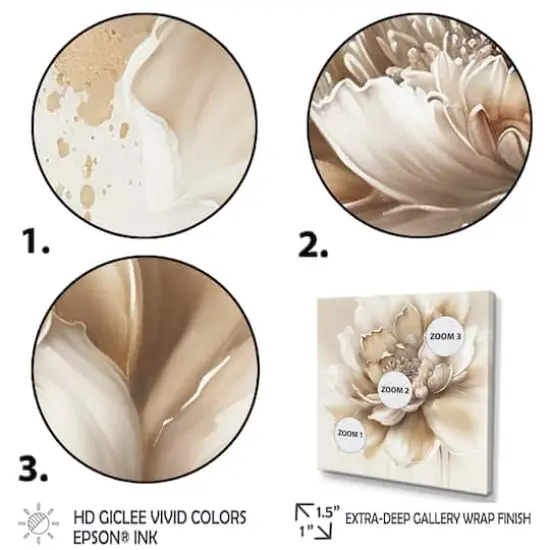 Designart 'Blooming Beige Floral Design III' Floral & Botanical Framed Canvas Wall Art Thick Gold {4}