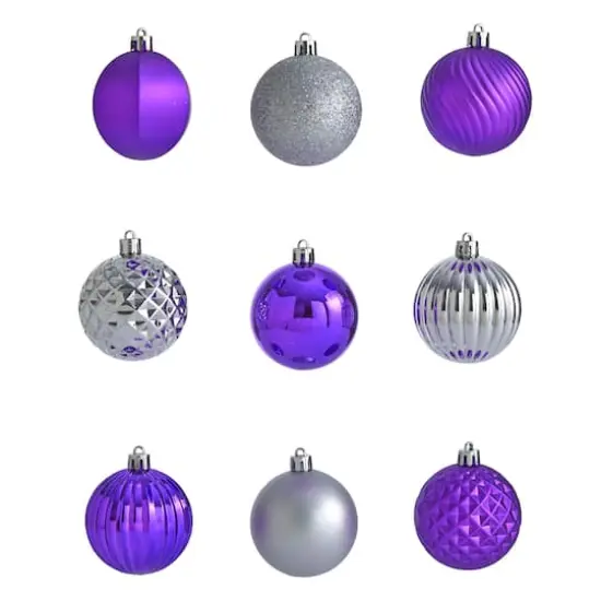 101ct. 2" Purple & Silver Shatterproof Ball Ornaments {4}